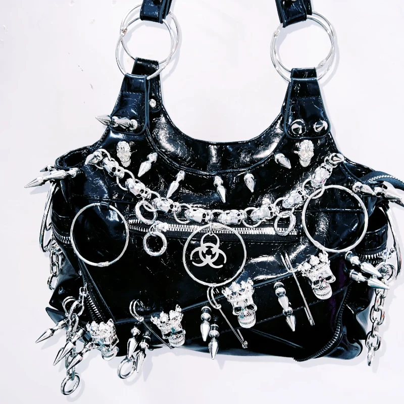 Metallic PU leather rivet handbag