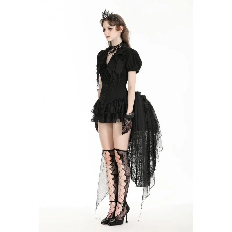 Gothic-Bluse mit tiefem Ausschnitt und Puffärmeln für Damen