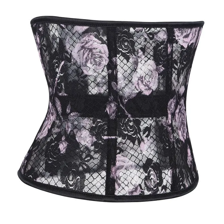 Gothic-Unterbrustkorsett für Damen mit Rosenmuster aus Mesh