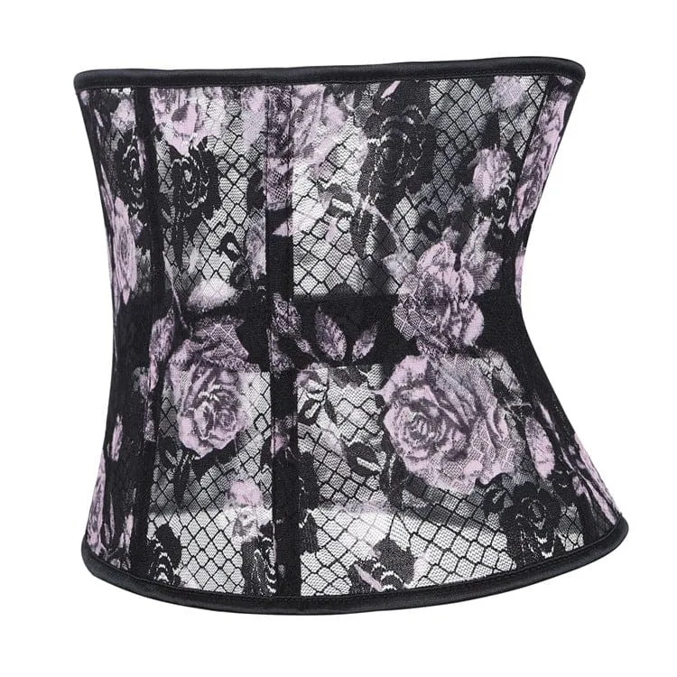 Gothic-Unterbrustkorsett für Damen mit Rosenmuster aus Mesh