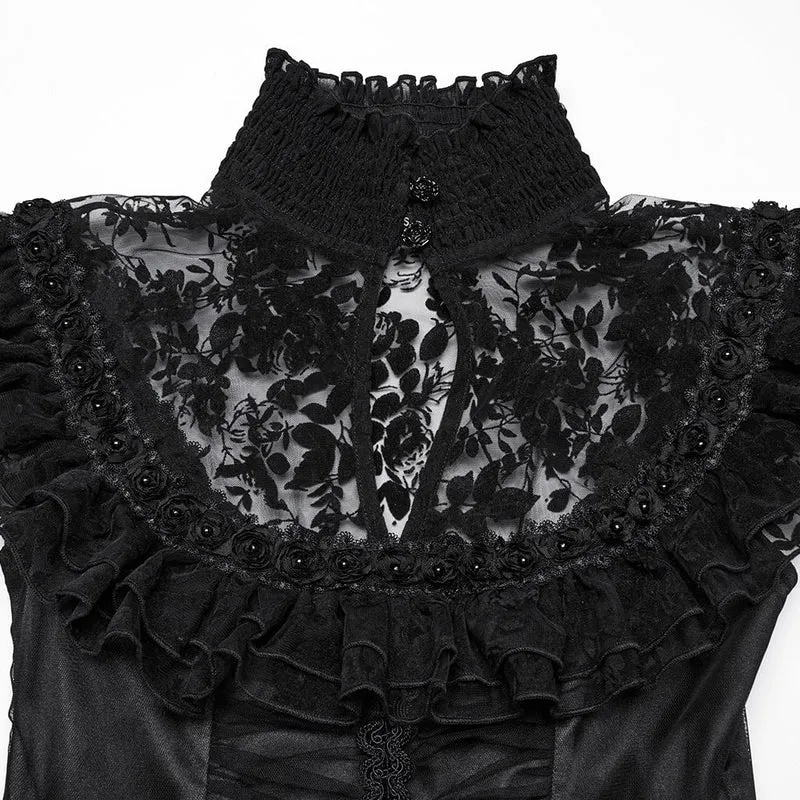 Gothic-Abendkleid mit Stehkragen und beflocktem Netzstoff für Damen, Hochzeitskleid
