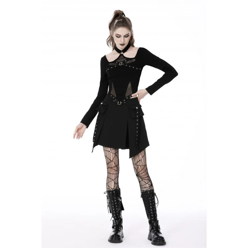 Damen Punk Mesh Splice Neckholder Crop Top