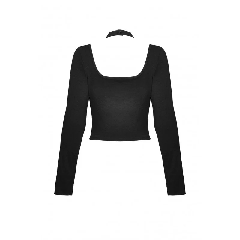 Damen Punk Mesh Splice Neckholder Crop Top