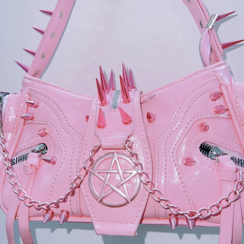 Metallic PU leather chain handbag