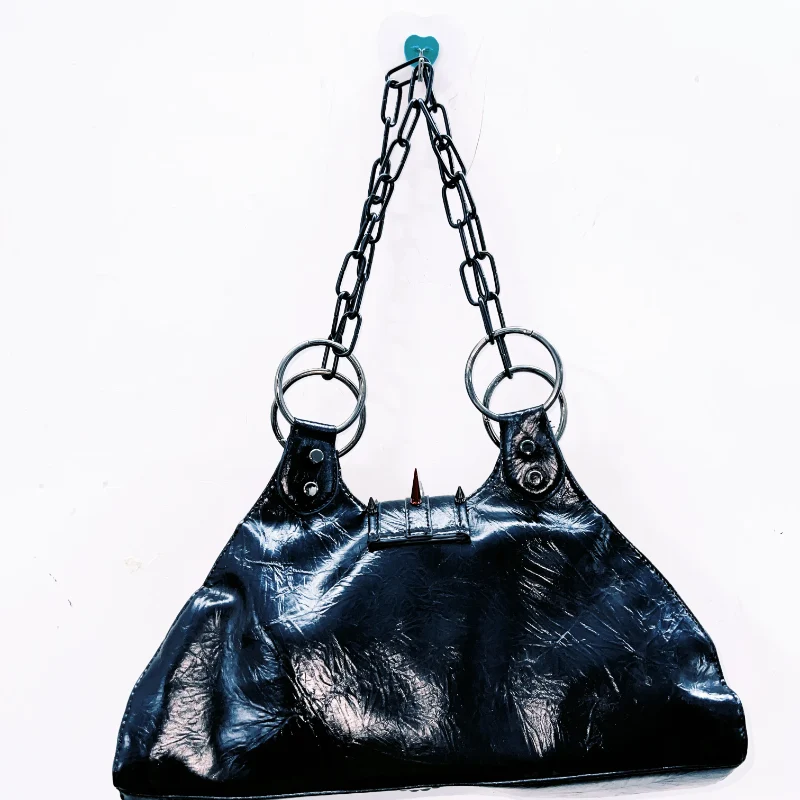 PU leather skull applique metal chain rivet handbag