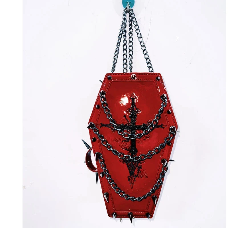 Rhinestone rivet cross pattern chain bag