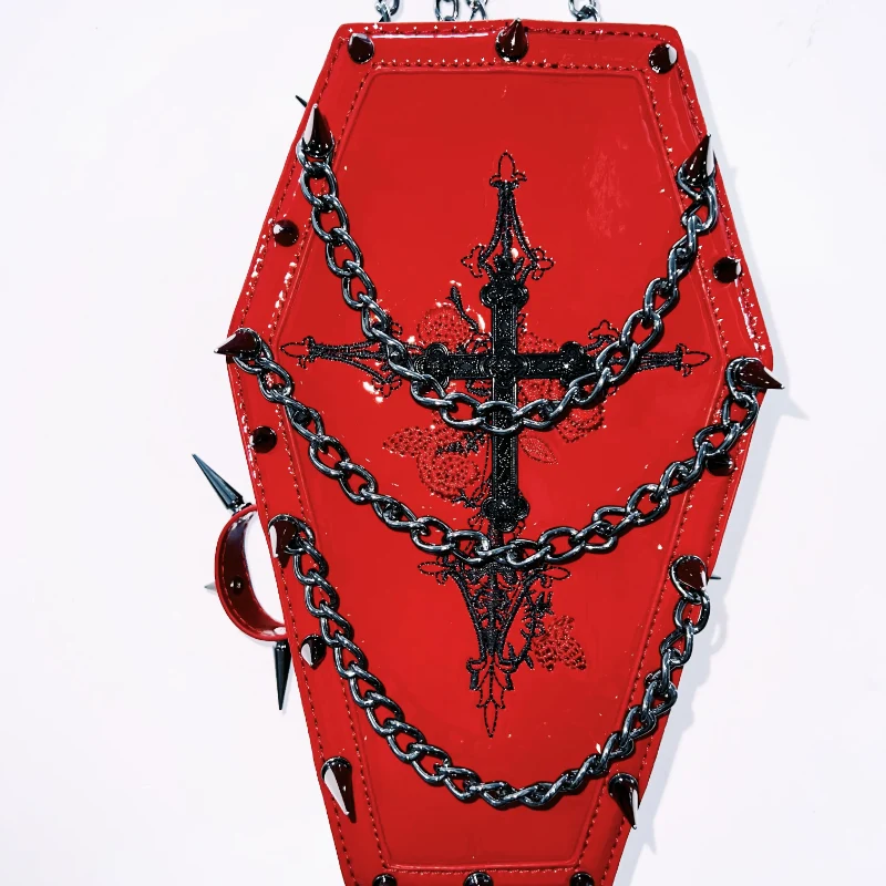 Rhinestone rivet cross pattern chain bag