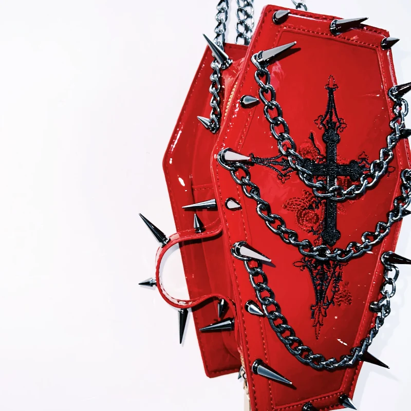 Rhinestone rivet cross pattern chain bag