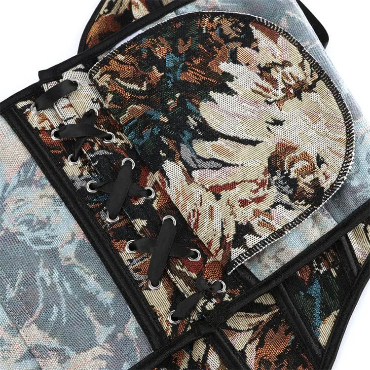 Gothic-Retro-Korsett für Damen mit floralem Jacquard-Muster und Schnürung über der Brust