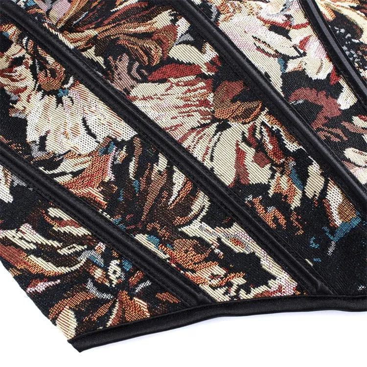 Gothic-Retro-Korsett für Damen mit floralem Jacquard-Muster und Schnürung über der Brust