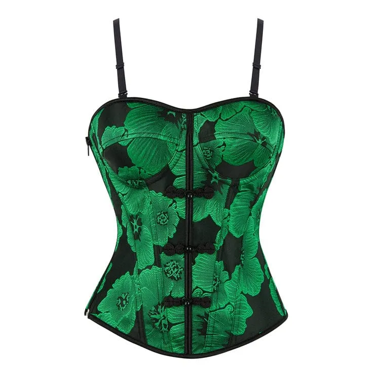 Gothic-Korsett für Damen mit floralem Muster, zweifarbig, Frosch-Überbrustverschluss