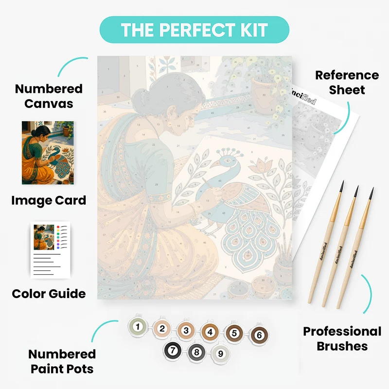 Madhubani Peacock Artist - Paint by Numbers Kit