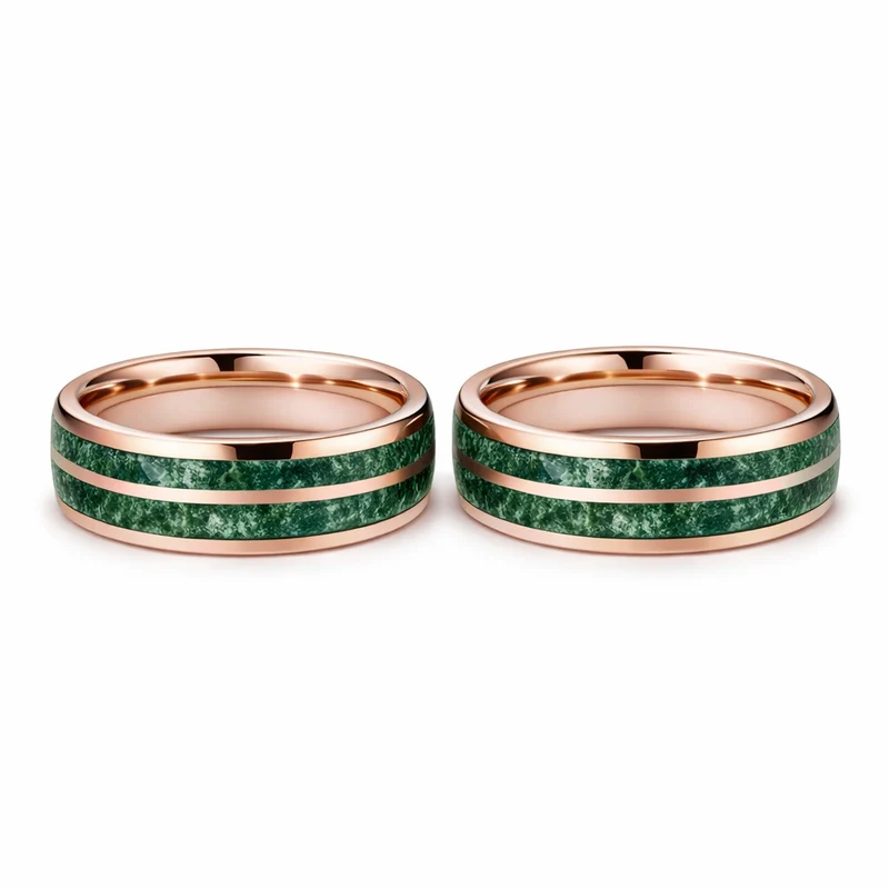 Moss Agate Couple Rings