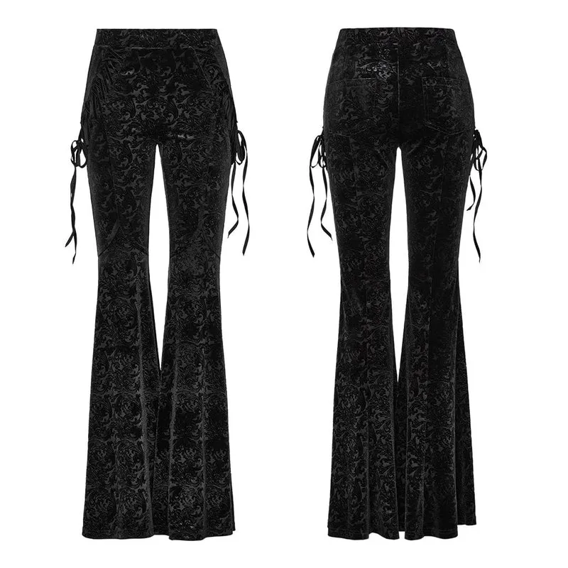 Damen-Gothic-Schnürsamt-Schlaghose aus Samt in Schwarz