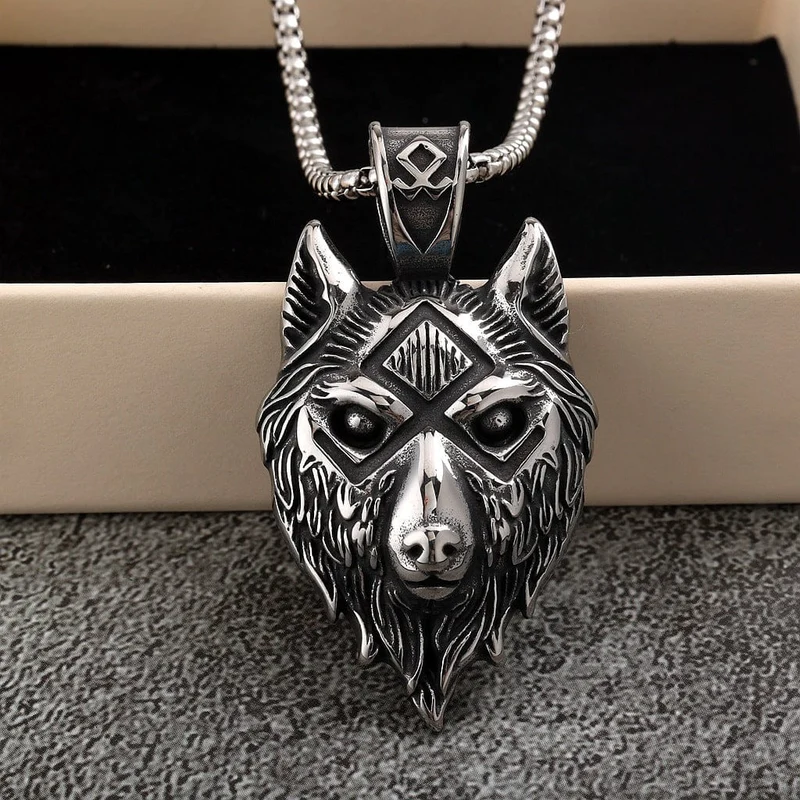 Punk-Wolfskopf-Halskette für Herren