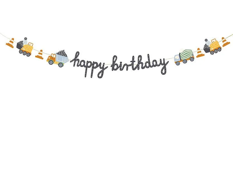 Girlande "Happy Birthday" Baufahrzeuge