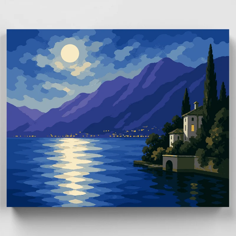 Moonlit Lake Como - Paint by Numbers Kit