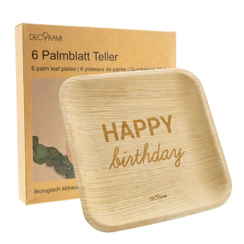 Palmblatt Teller "Happy Birthday" 6 Stk.