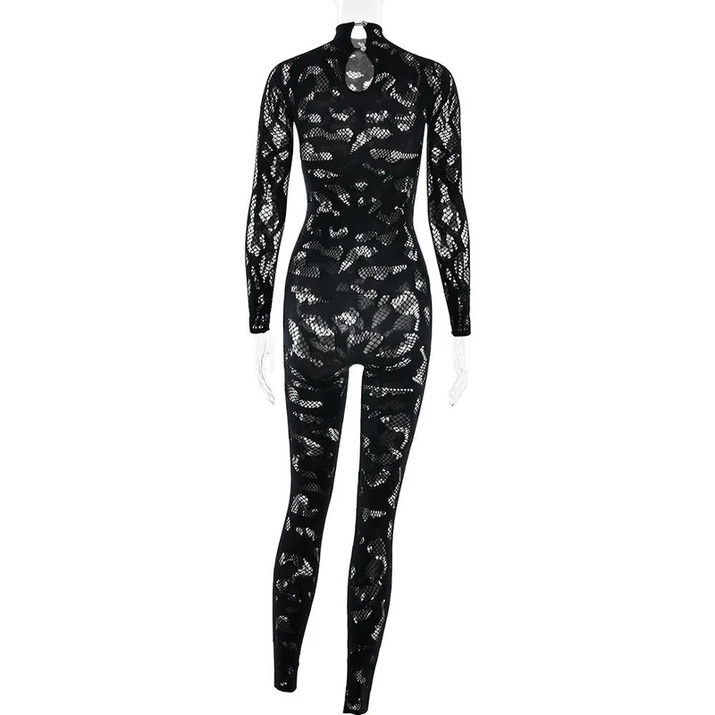 See through long sleeve cut out jumpsuit