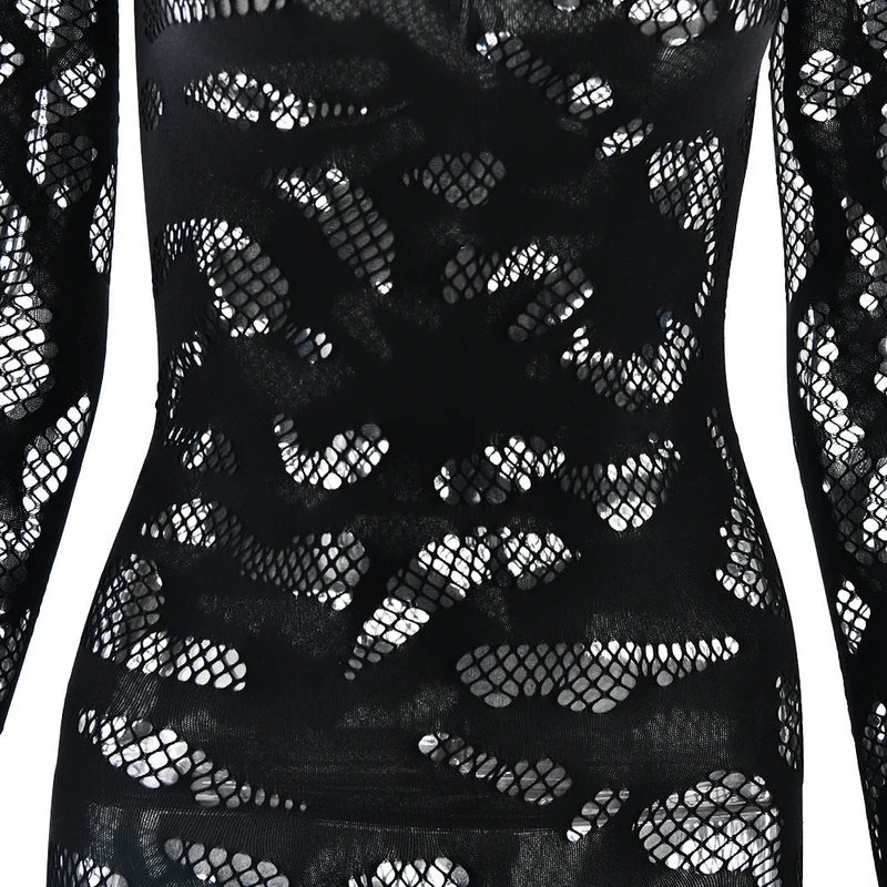 See through long sleeve cut out jumpsuit