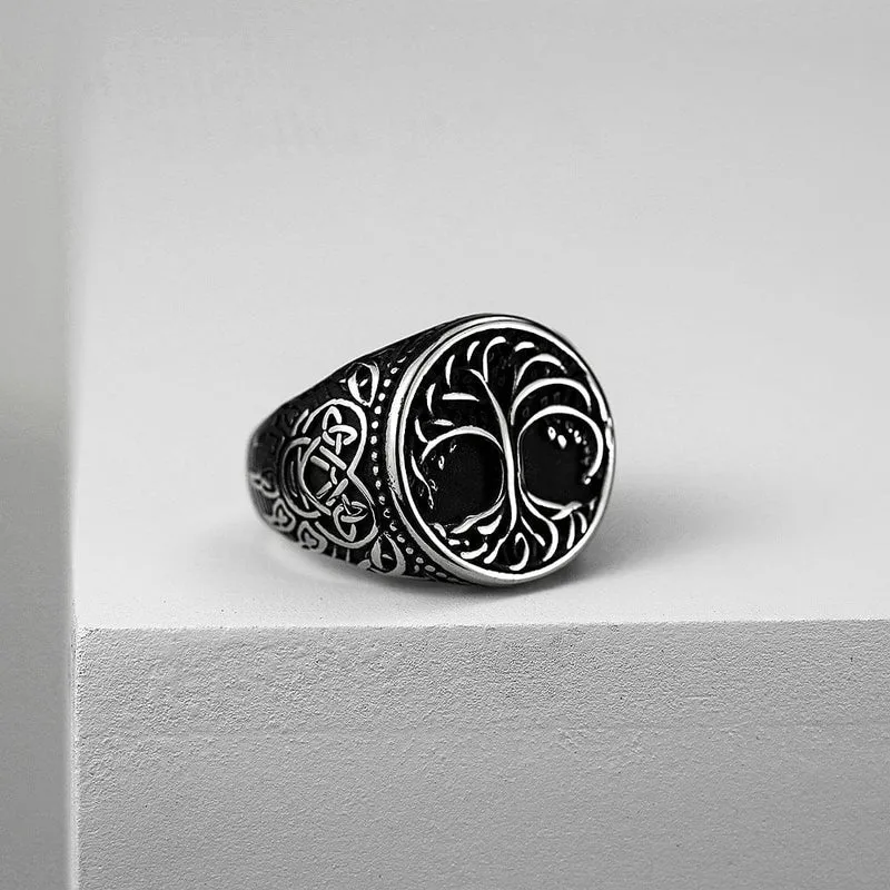 Punk-Ring für Herren mit keltischem Knoten und Lebensbaum-Motiv