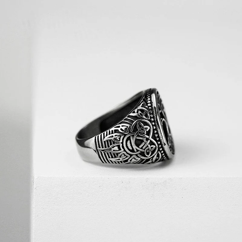 Punk-Ring für Herren mit keltischem Knoten und Lebensbaum-Motiv