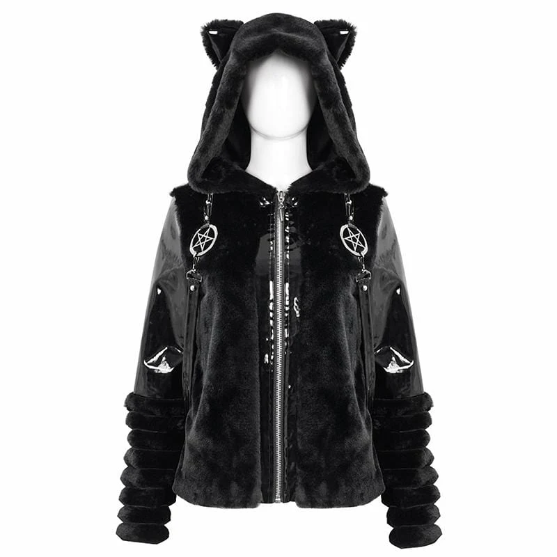 Gothic Pentagram Spleißjacke für Damen mit Ohrenkapuze