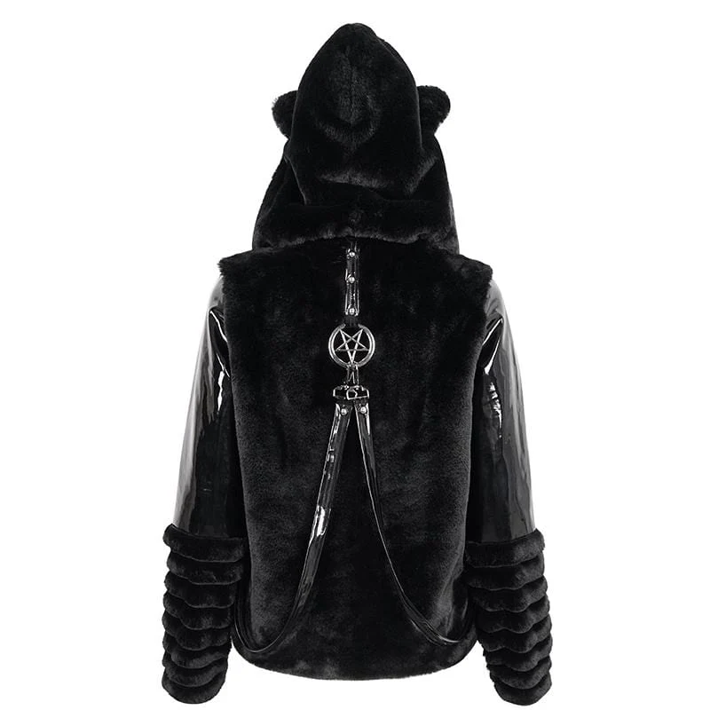 Gothic Pentagram Spleißjacke für Damen mit Ohrenkapuze