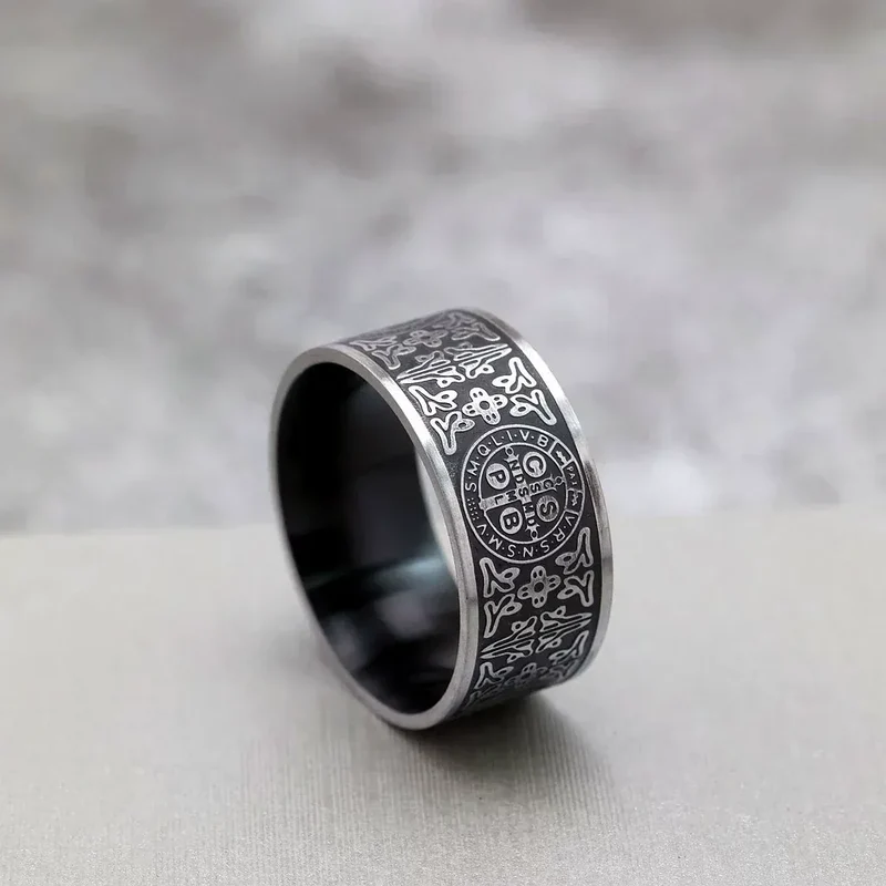 Punk-Retro-Ring für Herren mit Emblem und verziertem Muster
