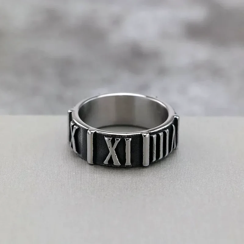 Punk-Ring für Herren mit römischem Ziffernmuster