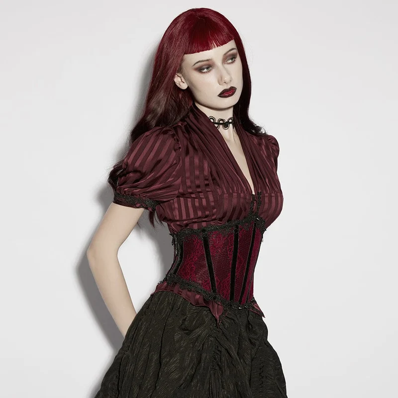 Rotes Gothic-Unterbrustkorsett für Damen mit Schnürung und Spitzenbesatz