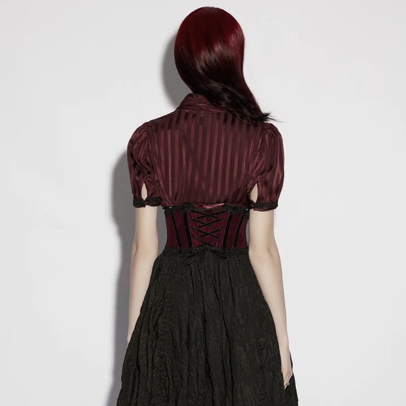Rotes Gothic-Unterbrustkorsett für Damen mit Schnürung und Spitzenbesatz