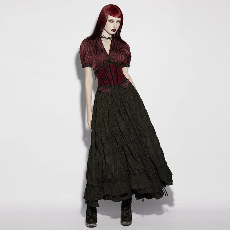 Rotes Gothic-Unterbrustkorsett für Damen mit Schnürung und Spitzenbesatz