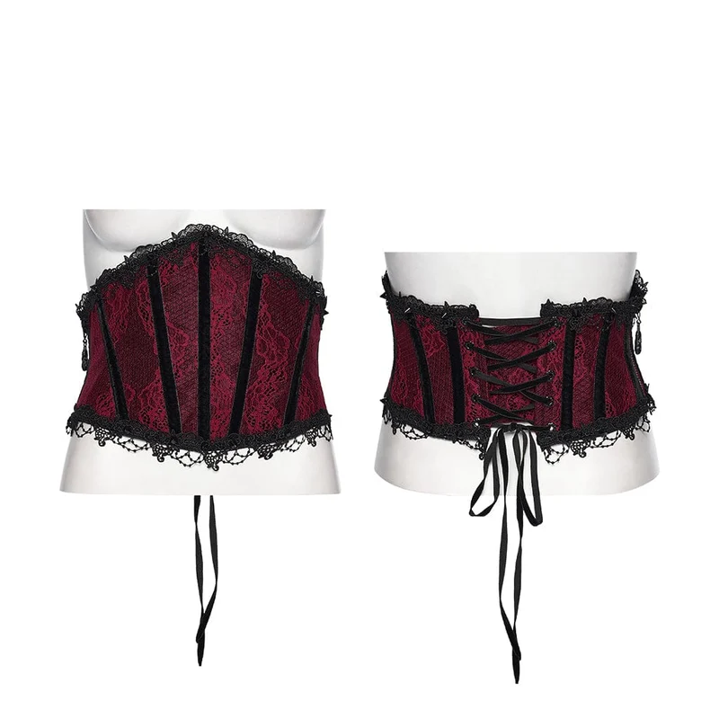 Rotes Gothic-Unterbrustkorsett für Damen mit Schnürung und Spitzenbesatz