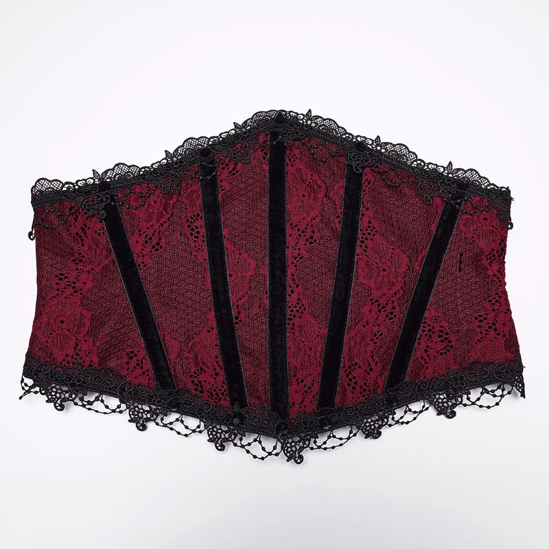 Rotes Gothic-Unterbrustkorsett für Damen mit Schnürung und Spitzenbesatz