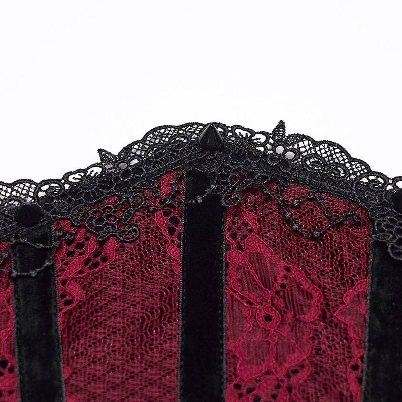 Rotes Gothic-Unterbrustkorsett für Damen mit Schnürung und Spitzenbesatz
