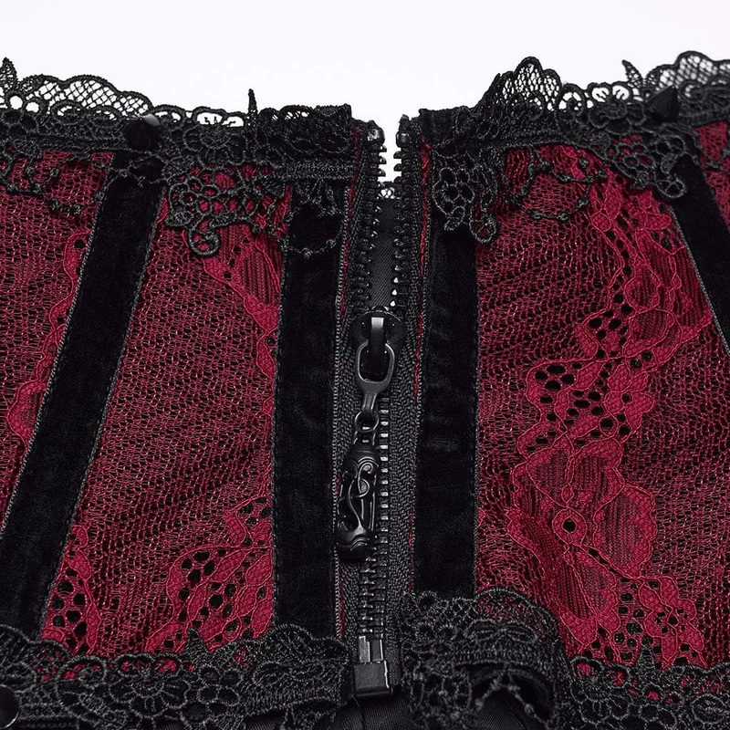 Rotes Gothic-Unterbrustkorsett für Damen mit Schnürung und Spitzenbesatz