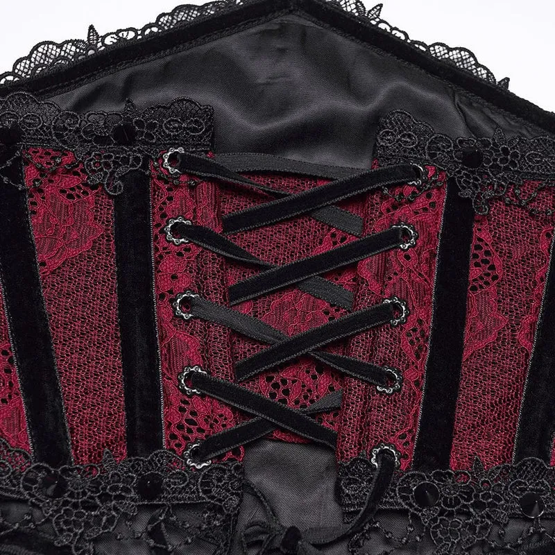 Rotes Gothic-Unterbrustkorsett für Damen mit Schnürung und Spitzenbesatz