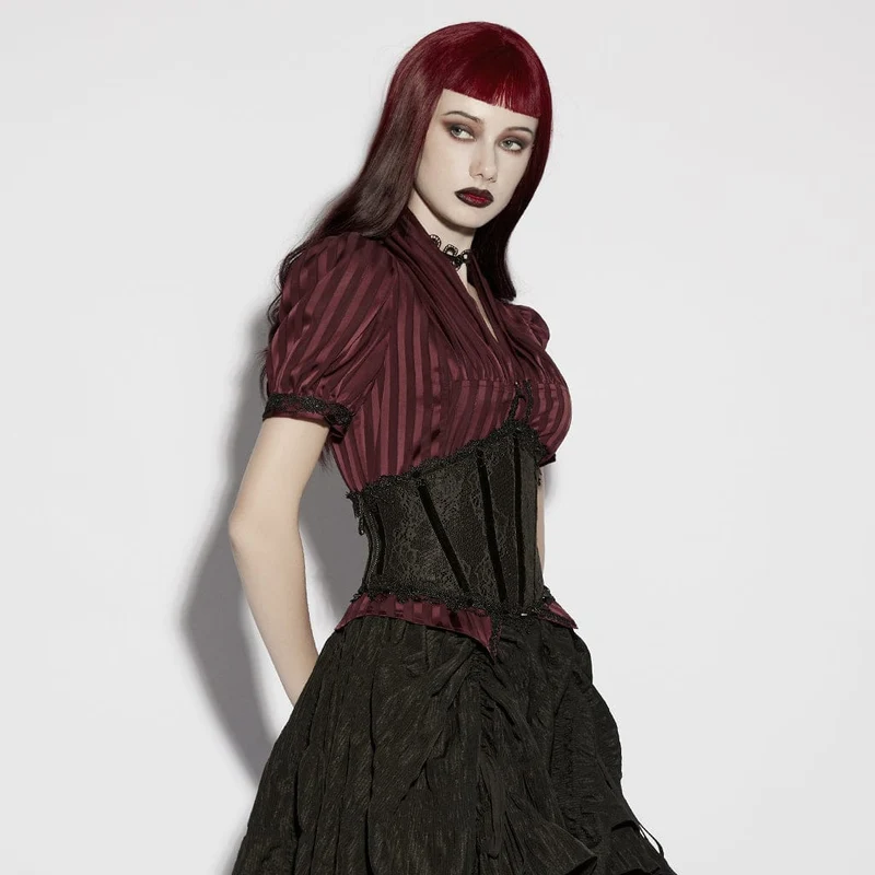 Schwarzes Gothic-Unterbrustkorsett für Damen mit Schnürung und Spitzenbesatz
