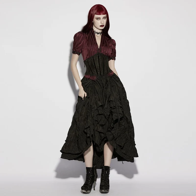 Schwarzes Gothic-Unterbrustkorsett für Damen mit Schnürung und Spitzenbesatz