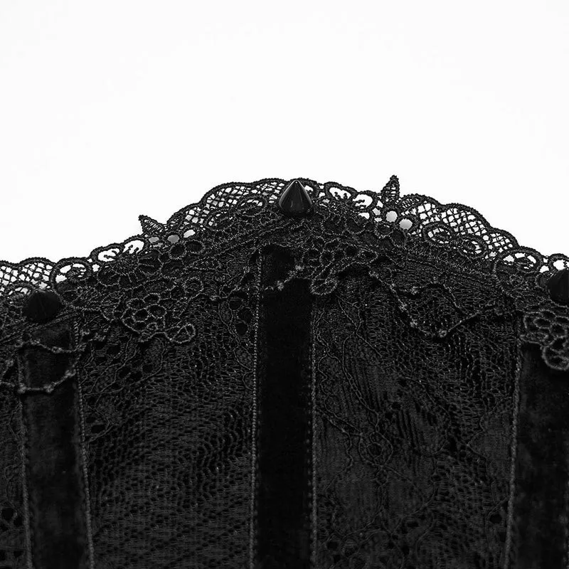 Schwarzes Gothic-Unterbrustkorsett für Damen mit Schnürung und Spitzenbesatz