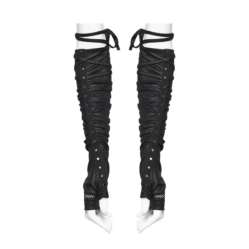 Punk-Nieten-Handschuhe für Damen mit gerafftem Riemen