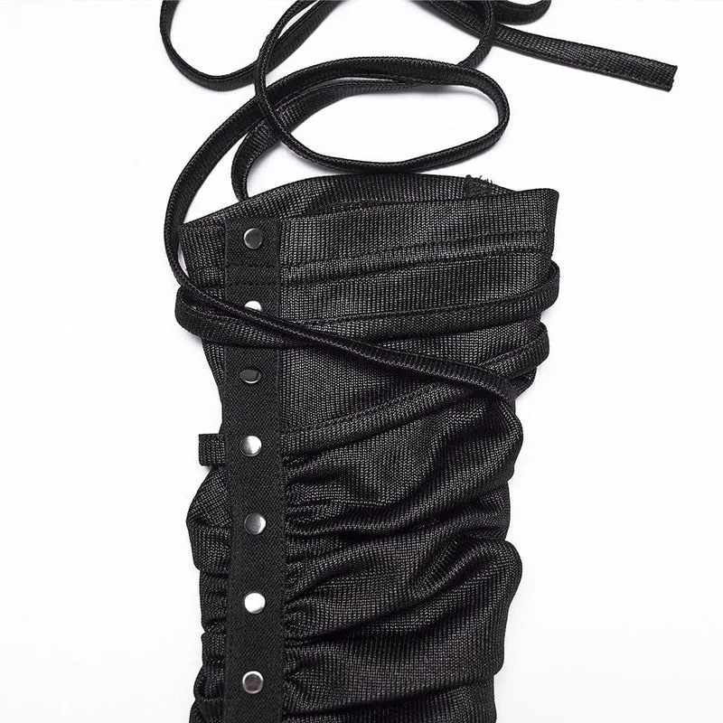Punk-Nieten-Handschuhe für Damen mit gerafftem Riemen