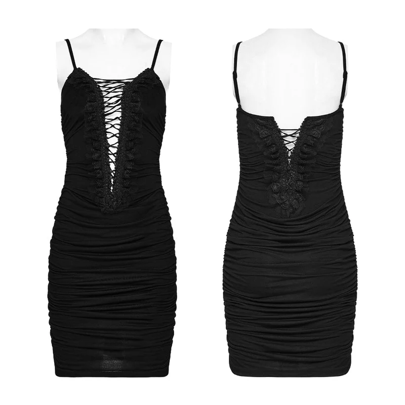 Gothic-Kleid mit Raffungen und Cut-outs für Damen, Abschlusskleid