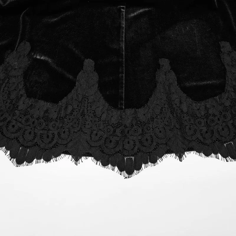 Schwarzer, gotischer Samtrock im Meerjungfrauenstil mit Raffungen für Damen