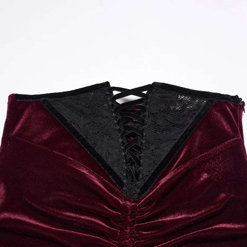 Roter, geraffter Meerjungfrauenrock aus Samt im Gothic-Stil für Damen