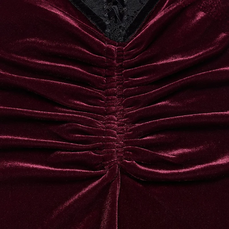 Roter, geraffter Meerjungfrauenrock aus Samt im Gothic-Stil für Damen