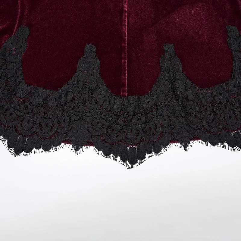 Roter, geraffter Meerjungfrauenrock aus Samt im Gothic-Stil für Damen