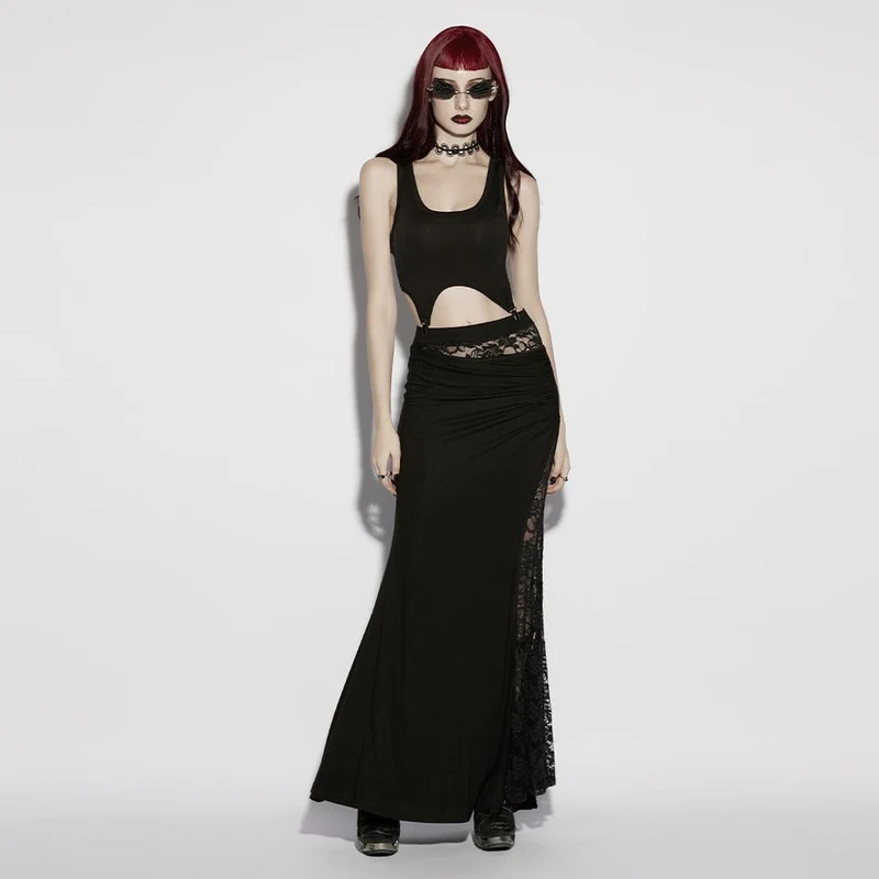 Gothic-Rock für Damen mit Rosen-Spitzenapplikationen und Seitenschlitz