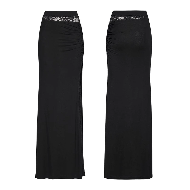 Gothic-Rock für Damen mit Rosen-Spitzenapplikationen und Seitenschlitz
